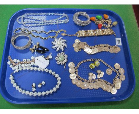 A Vintage Novelty Dice Necklace, with matching bracelet and earrings, serpent bracelet, further bracelets, brooches, etc:- On
