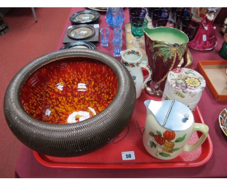 A Large Poole Pottery 'Furnace Bowl', designed by Alan White, circa 2002, diameter 30cm, and Doulton jug, Mason's jug, jar an