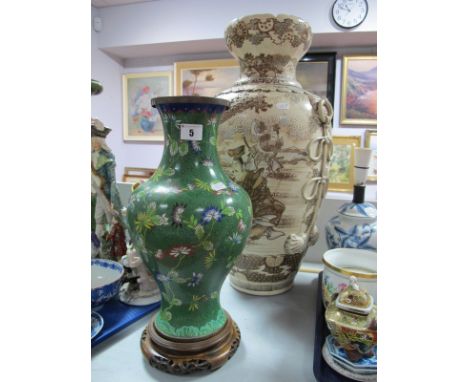 A Large Satsuma Vase, of ovoid form, painted decoration of figures and Samurai in a landscape (cracked), height 61cm, and a c