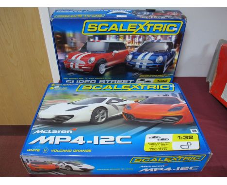 Two Boxed Modern Scalextric Sets, 1:32 scale #C1284 McLaren MP4-12C, #C1210 Mini Cooper Super Street racers (missing wheel no