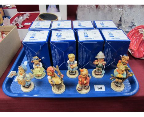 Eight Boxed M. J. Hummel Figures, including The Botanist, Little Fisherman, An Apple a Day, Sunflower Girl, etc all 8cm appro