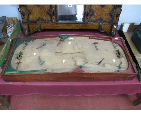 A Two Player Early to Mid XX Century Manual Pinball Style Game, wooden construction with goals and "flippers", table top styl