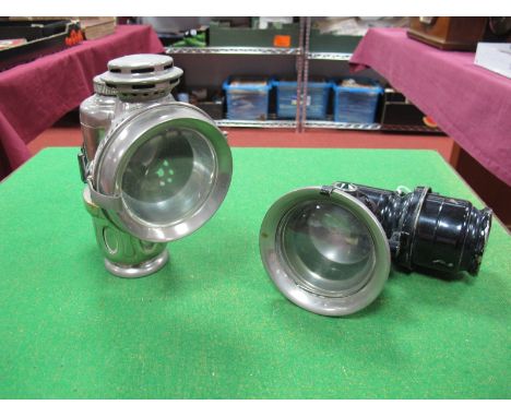 Lucas of Birmingham, Calcia Club Black Patinated Metal Road Lamp, another by Powell & Hanmer, New "Sultan". (2)
