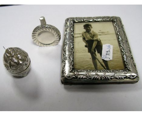 A Hallmarked Silver Mounted Rectangular Photograph Frame, (lacking easel back); a miniature hallmarked silver scent flask and