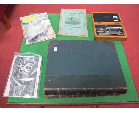 A Wedoco Oak Cased Geometry Set, "Great Sheffield Flood: Its History Re-Told- Reprint of The Original Edition" 1864, two art 