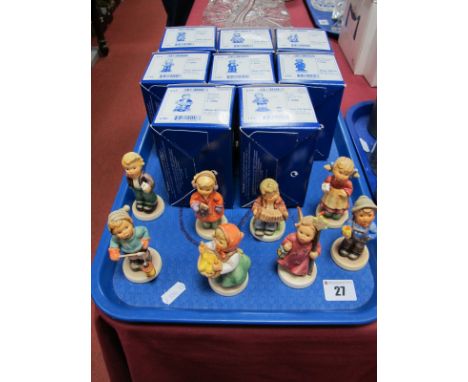 Eight Boxed M. J. Hummel/Goebel Figures, including Accordion Ballad, Lantern Fun Boy, Flowers for Mother, Chicken Licken, etc