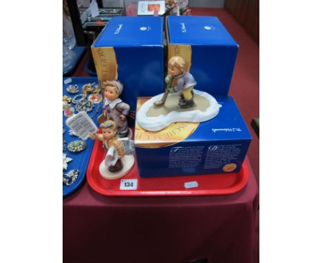 Three Boxed M. J. Hummel Figures, including 'Extra Extra' (1720), 'Seasons Best' and Carnival (3):-One Tray