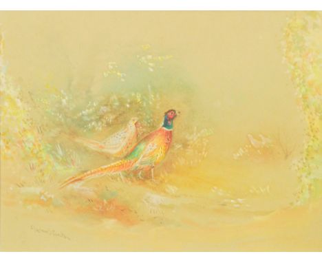 J. STINTON (1900-1979, Royal Worcester artist); watercolour study of two pheasants, signed lower left, 11.5 x 16.5cm, framed 