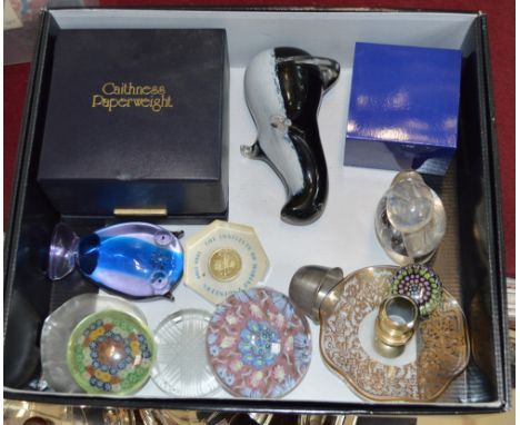 A group of various glass paperweights including Caithness limited edition "Veiltail", 1050/1500, a small Perth example, etc (
