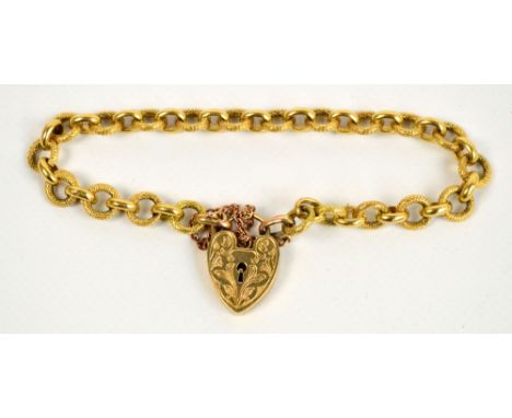 A 9ct yellow gold bracelet with heart shaped padlock clasp, approx 9.8g. CONDITION REPORT: Marked on padlock clasp: maker's m