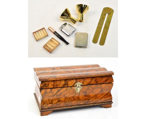 A modern walnut jewellery box, a Ronson boxed cigarette holder, a Hobson & Sons of London button polisher protector, a lighte