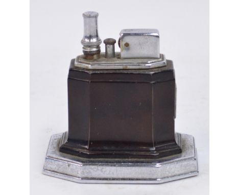 A c.1930's Ronson Octete Touch Tip enamel and chrome table lighter with square wand, bearing original Ronson label to base an