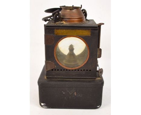 A vintage BR(E) Welch Patent railway lamp, bearing brass plaque inscribed "Lamp Manufacturing & Railway Supplies Ltd London",