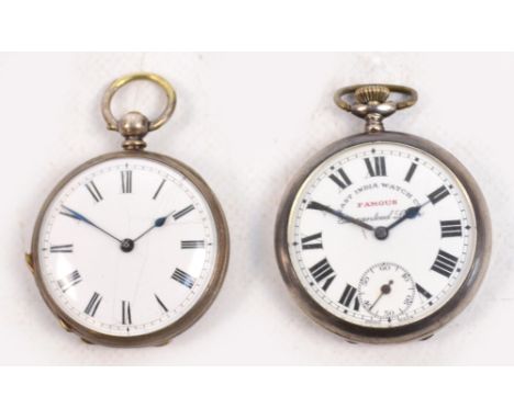 A 925 grade silver crown wind small pocket watch with white enamel dial set with Roman numerals and subsidiary seconds hand i