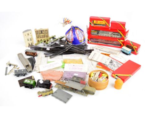 A Hornby "4-6-0 Class B12" OO gauge locomotive and tender, and rolling stock with a quantity of model railway accessories inc