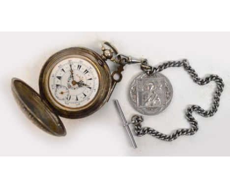 An 800 standard Swiss silver full hunter pocket watch with crown wind made for the Turkish market, the painted enamel dial se