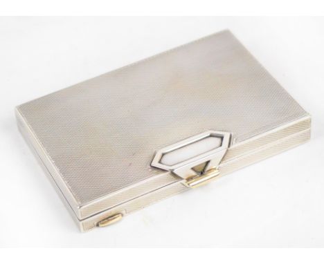 A George VI hallmarked silver rectangular compact with engine turned decoration throughout, London 1947, width 8cm, approx 4.