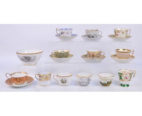 A quantity of 18th and 19th century Copeland & Garrett and Spode teaware to include bat printed slop bowl, teacups and saucer