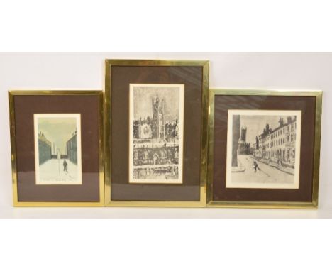 After HAROLD RILEY; three signed black and white prints, "St. John's Street, Manchester", inscribed "Artist Proof for Susan a