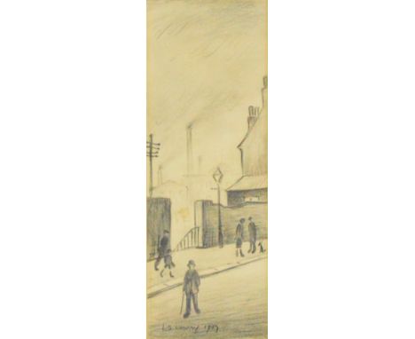 LAURENCE STEPHEN LOWRY (1887-1976); a pencil study "Stockport Street Scene", signed and dated 1937, bearing Tib Lane Gallery 