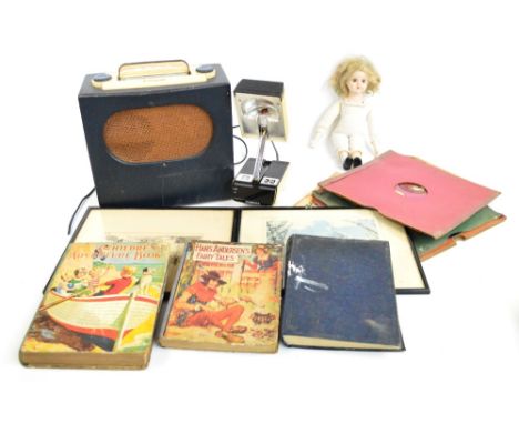 A mixed collector's lot to include a 1950's/60's Pye portable radio, a Digimaster alarm clock/lamp, two pictures, a quantity 