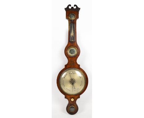 A Georgian rosewood five dial wheel barometer for restoration, height 107cm.
