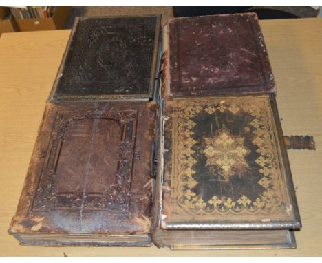 A large late Victorian leather bound photograph album with gilt edged, shaped and decorated mounts, filled with portrait phot