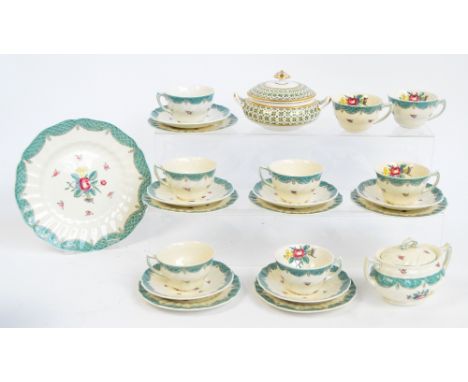 A Royal Doulton "Lowestoft Bouquet" tea service comprising eight cups, six saucers, six side plates, cake plate and lidded su