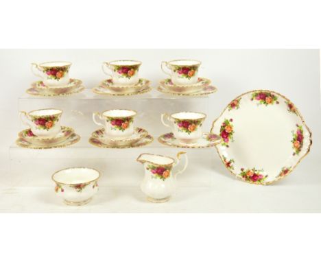 A quantity of Royal Albert "Old Country Roses" tea ware: sandwich plate, jug, bowl, six cups, five saucers and six side plate