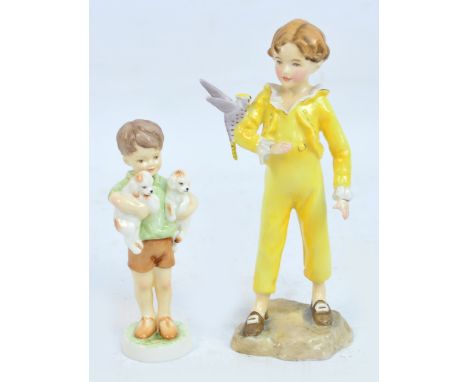 Two Royal Worcester porcelain figures modelled by F.G. Doughty; 3087 "The Parakeet", and "Three's Company". CONDITION REPORT: