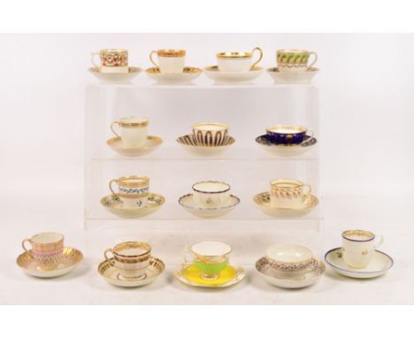 A collection of fifteen 18th and 19th century Derby porcelain cups and saucers, various patterns and shapes. CONDITION REPORT