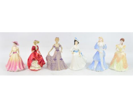 Two Royal Doulton figures; HN1834 "Top O' The Hill" and HN2397 "Margaret" and four Coalport figures "Ladies of Fashion Karen"
