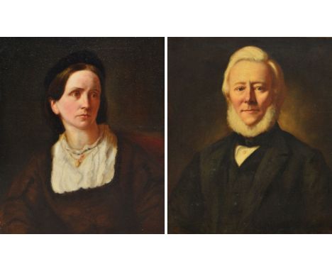 19TH CENTURY ENGLISH SCHOOL; a pair of oils on canvas, portrait studies of a man and his wife, unsigned, 61 x 51cm, framed.