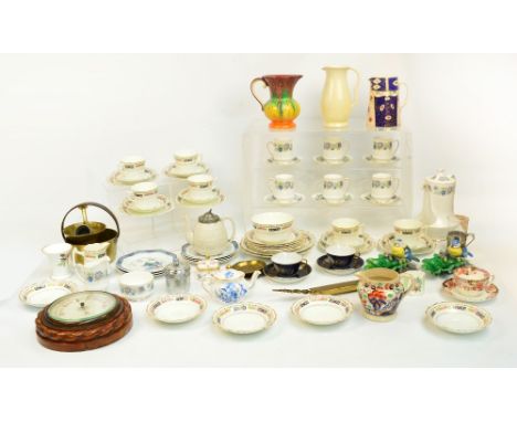 A mixed lot of sundry ceramics including pair of Minton majolica leaf moulded dishes surmounted with birds (af), a Wade Heath