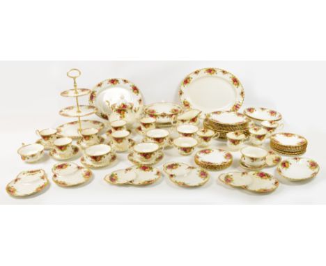 A large quantity of Royal Albert "Old Country Roses" including oval meat platters, dinner plates, dessert plates, soup bowls,