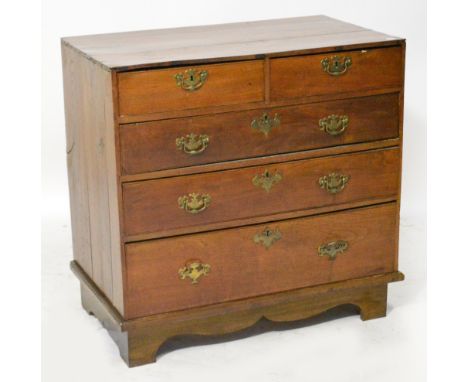 An oak chest of two short and three long drawers on later bracket feet, width 90cm.