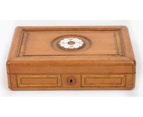 An early 20th century walnut card box decorated with rectangular panels within leather gilt heightened borders to sides, the 
