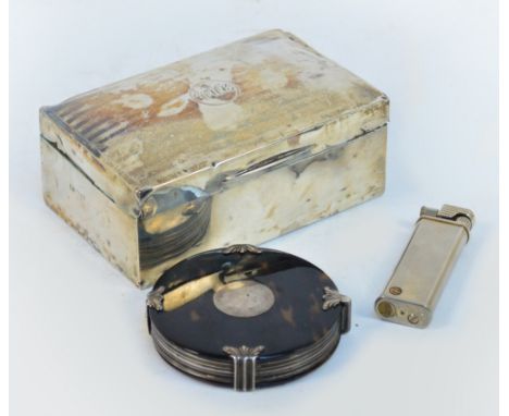 A Victorian tortoiseshell and white metal mounted magnifying glass of circular form with hinged eyepiece, diameter 8.5cm, a v