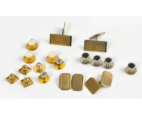 A pair of 9ct yellow gold engine turned cufflinks, a pair of Scandinavian silver gilt cufflinks, and a collection of dress st