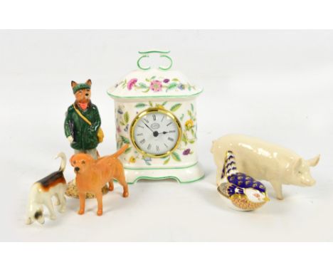 A Beswick figure; ECF1 "Huntsman Fox", a Beswick model of a labrador, a Beswick Champion Wall Queen sow (chip to ear), a Besw