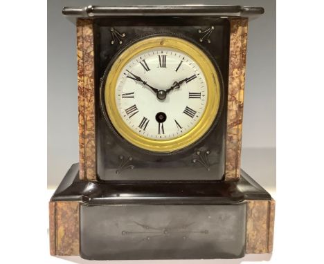 A 19th century French black slate and marble mantel clock, 23cm high, c.1880 