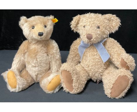 Toys &amp; Juvenalia - a Steiff EAN 004605 blonde mohair jointed teddy bear, trademark 'Steiff' button to ear with yellow and