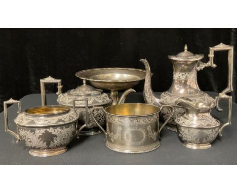 A silver tazza, pedestal bowl, Chester, 1935; an EP coffee and tea service 