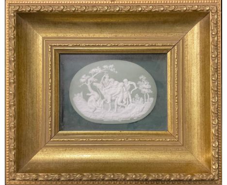 Classical SchoolWounded Man Helped to Rest by Faun and other Figures, after the Classical, porcelain plaque, 9.5cm x 13cm 