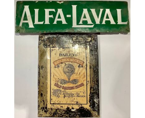 Advertising - a rectangular shaped single sided enamel sign, 'ALFA-LAVAL', white lettering on a ground, 10cm high, 34cm wide;