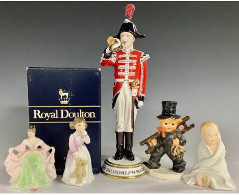 An Ivan Sutton figure for Francesca China, The Hillsborough Bugler, 31cm; a Royal Doulton figure, Daddy's Girl HN 3435, boxed