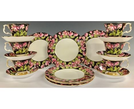 A Royal Albert Provincial Flowers Pitcher Plant pattern part tea service, comprising six tea cups, saucers and side plates 