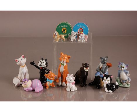 A large collection of Wade porcelain Disney and animals and Disney pottery characters and other small ceramic cats  
