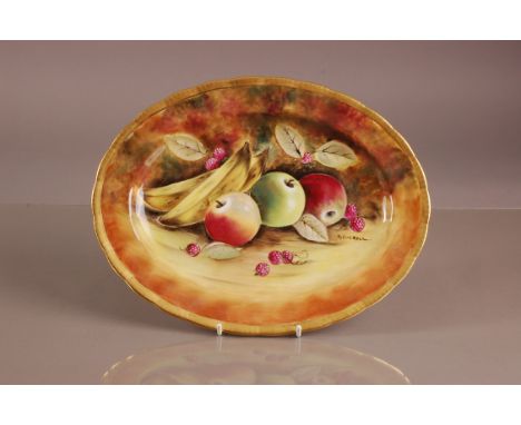 A second half 20th century Baroness China porcelain oval plate, 35cm, hand painted with fruit, signed R. Everill 