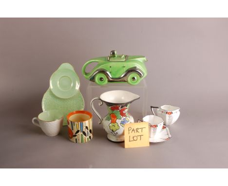 A small collection of Art Deco period and later ceramics, incuding a Clarice Cliff Bizarre marmalade pot, chipped, a Sadler r